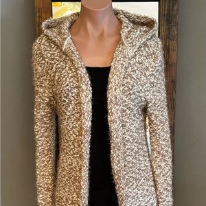 Poof Apparel Hooded Soft Cream and Brown Women's Cardigan